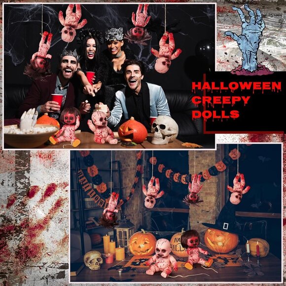 Halloween 4 Pcs Creepy Zombie Rope Hanging Ghost Haunted Dolls Garden Home Decor - Picture 5 of 6